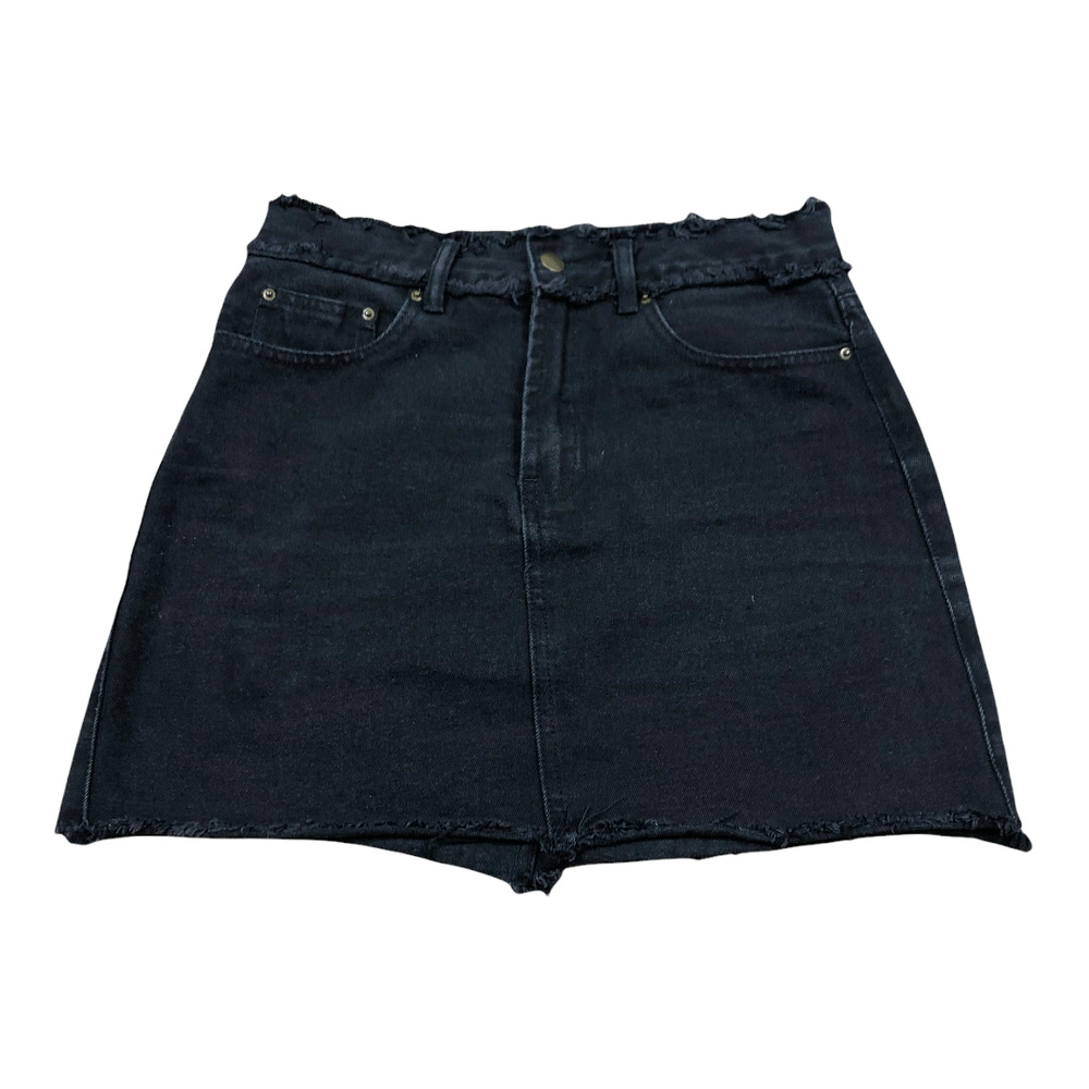 SHOWPO. Black Distressed Denim Mini Skirt A-Line Size 6